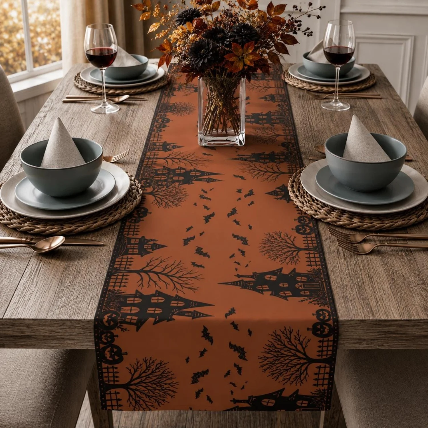 Christmas Table Runner - Perili Ev Cadılar Bayramı Masa Örtüsü
