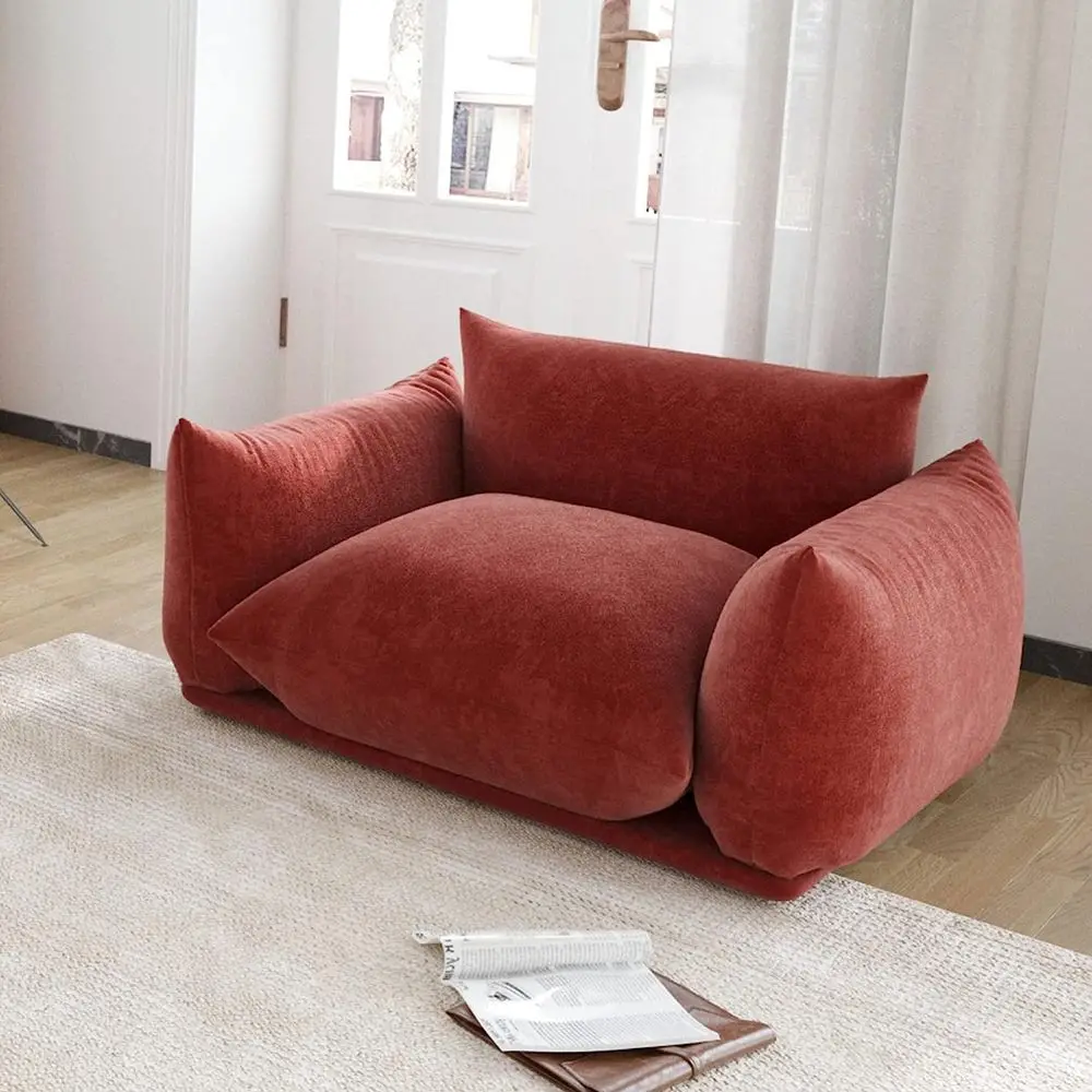 

Red Chenille Deep Seat Sofa with Thick Cushions, Ideal for Small Spaces, Living Room, Bedroom, or Office