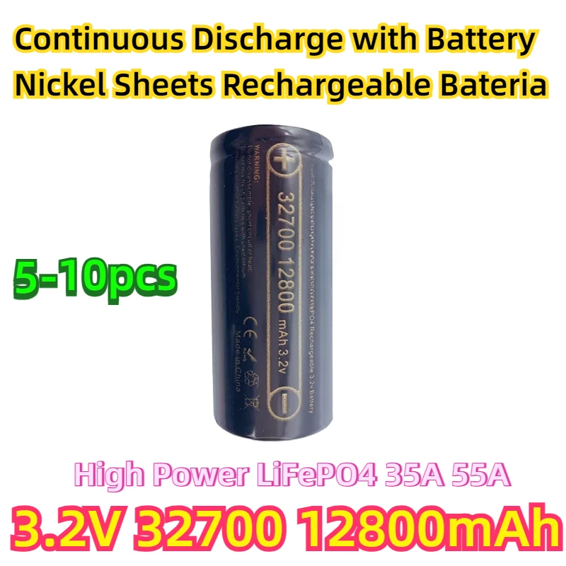 High Power LiFePO4 35A 55A Continuous Battery Discharge with Nickel Sheets Rechargeable Bateria 3.2V 32700 12800mAh Battery