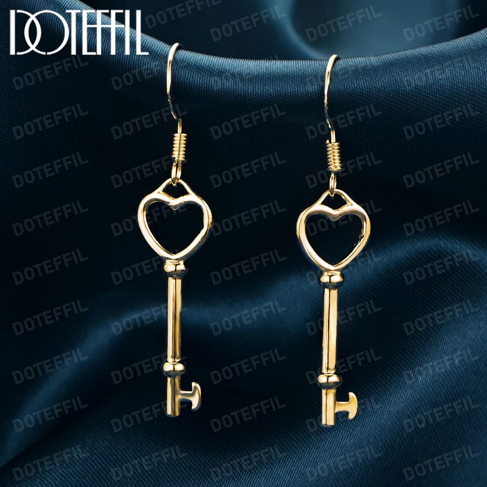 

DOTEFFIL 18K Gold Heart Key Drop Earrings For Woman Wedding Engagement Fashion Party Charm Jewelry