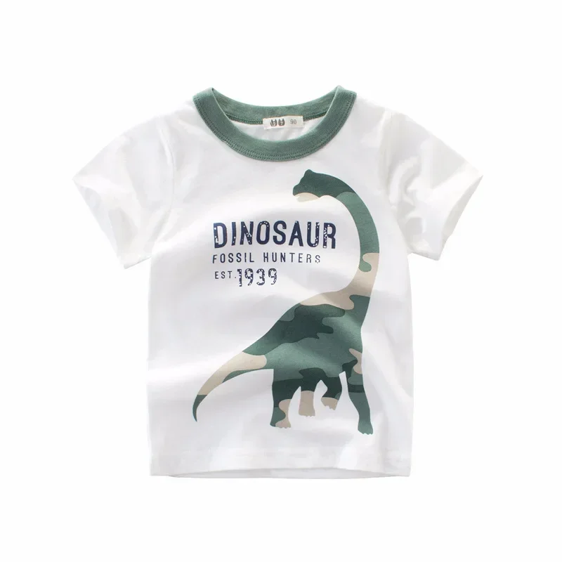 Cartoon Dinosaur Baby Boys T-Shirts 2 3 4 5 7 9 Years Kids Summer Cotton Tees Children Short Sleeves Summer Clothing  9052