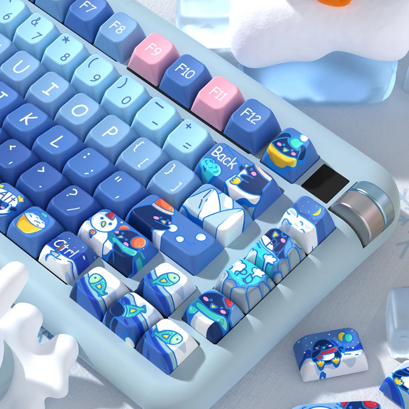 158 Keys/Set Penguin Winter Keycaps Cute Kawaii PBT Children Keycaps MDA Height for MX Switch DIY Mechanical Keyboards Gift