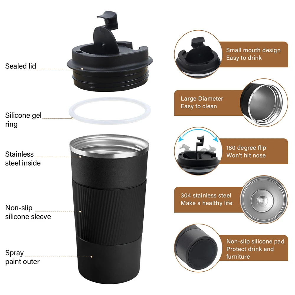 380/510ML Coffee Mug Stainless Steel 304 Thermos Mug Leak Proof Car Travel Thermo Cup for Office Tumbler Cups Tea Water Bottle