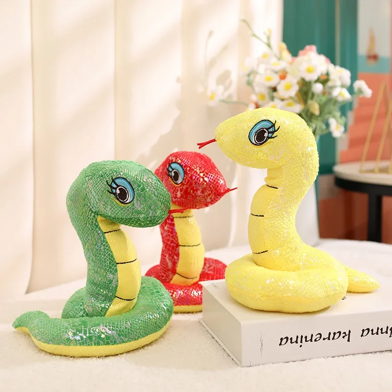 Simulated Sequin Snake Plush Toy Stuffed Animals Snakes Plushies Doll Funny Spoof Joke Soft Toys Home Decor 2025 New Year's Gift