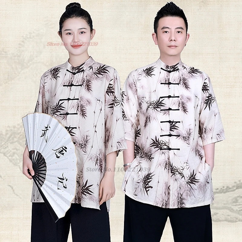 

2024 chinese tai chi wushu clothing flower print morning practice training tops+pants set martial arts kungfu exercise suit