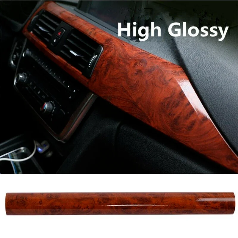 30x100cm Car Protection Sticker Self-adhesive DIY Film Interior Car Decoration Sticker High-gloss Wood Grain Decal Accessories