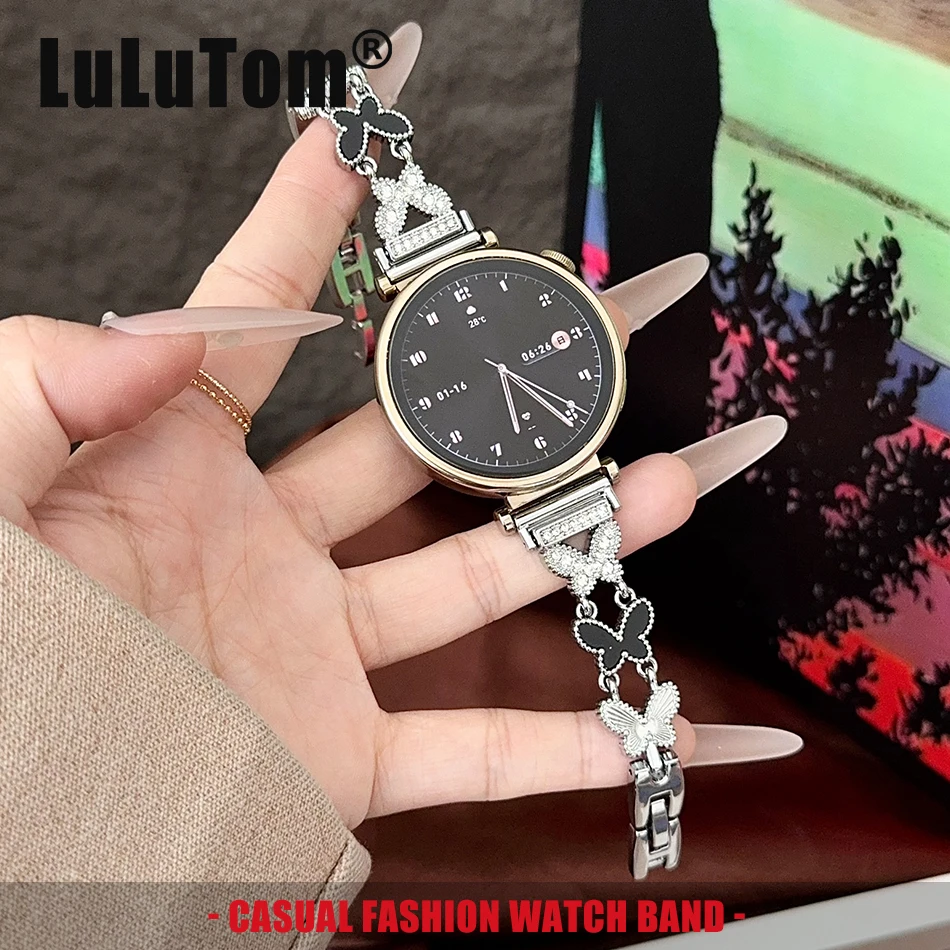 

Роскошный браслет для часов с бриллиантами в форме бабочки для Samsung Galaxy Watch 8 Ultra 2 7 6 5 4 Classic, Huawei GT 5 4 Pro, металлический ремешок 18/20/22 мм