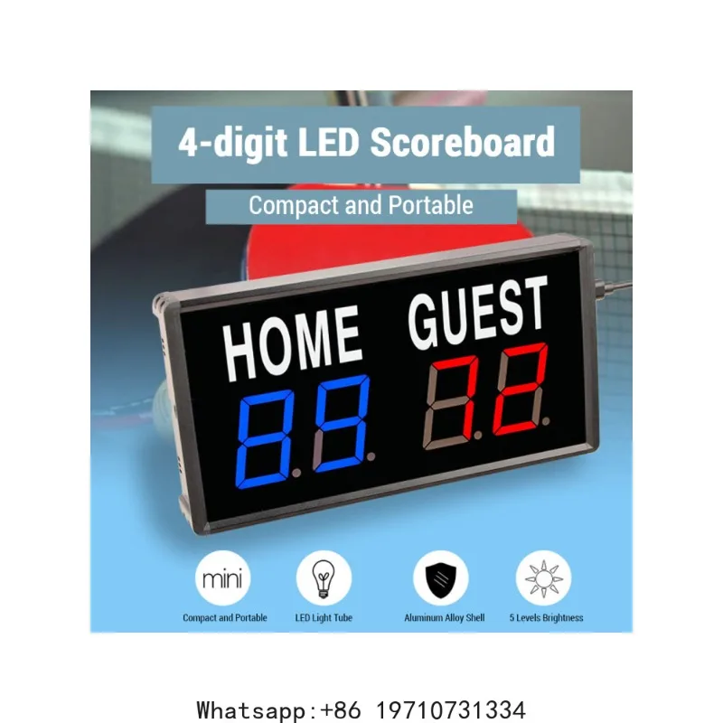 4-Digit LED Electronic Score Keeper Scoreboard with Remote for Basketball Ping Pong Table Tennis Match Supplies