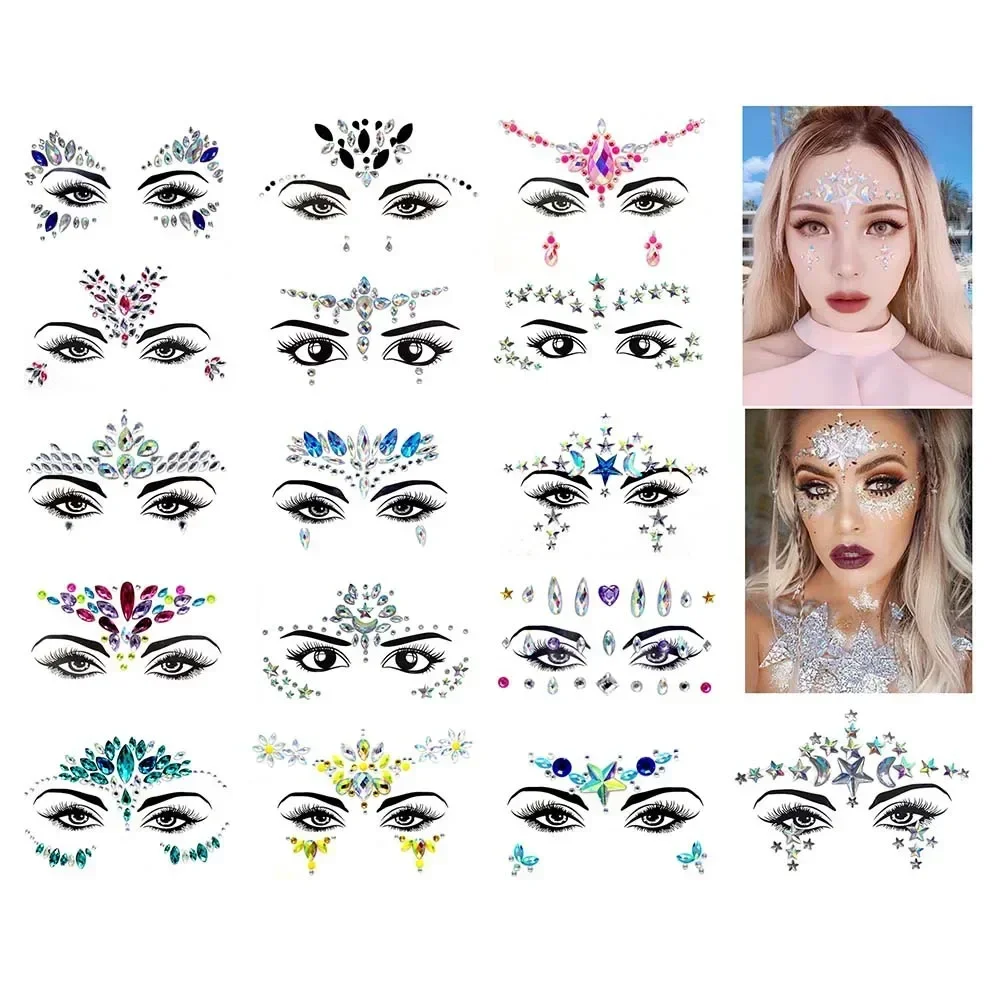 Heallor 3D Sexy Face Tattoo Stickers Face Jewels Glitter Diamond Crystal Temporary Fake Tattoo  Rhinestones for Women Party Stag