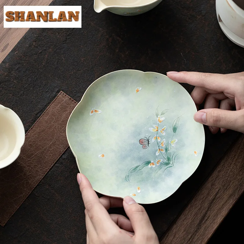

Hand Drawn Orchid Pot Bearing Holder Aesthetic Dry Brew Table Tea Tray Refreshment Fruit Plate Cafes Accessories Decoration Gift