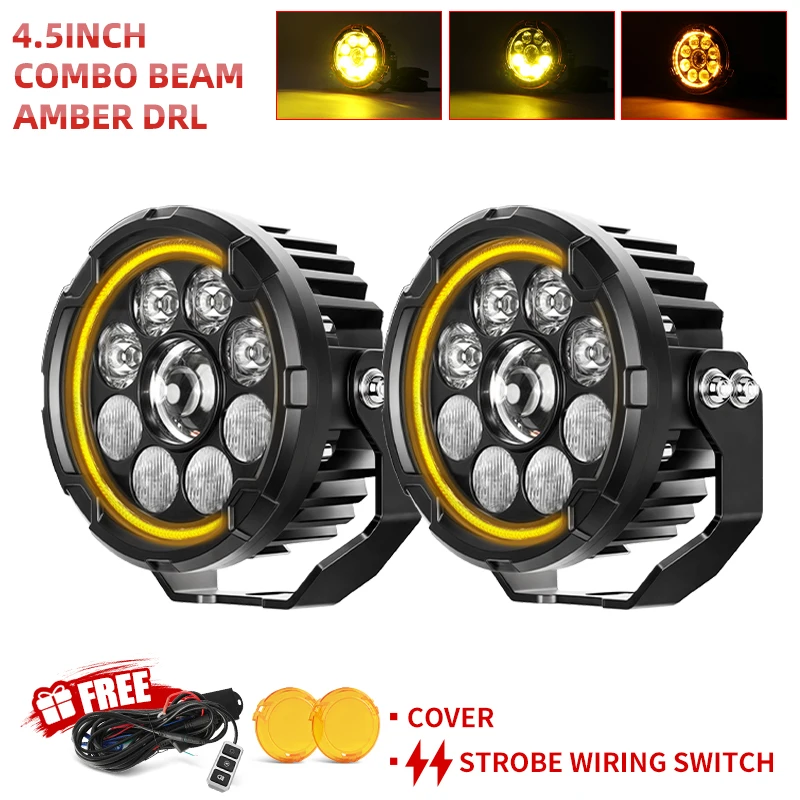 UNISHINE High Power 4.5 Inch Led Spots Motorfiets Ronde Koplamp met Amber DRL Voor Suzuki Yamaha Motor Koplampen