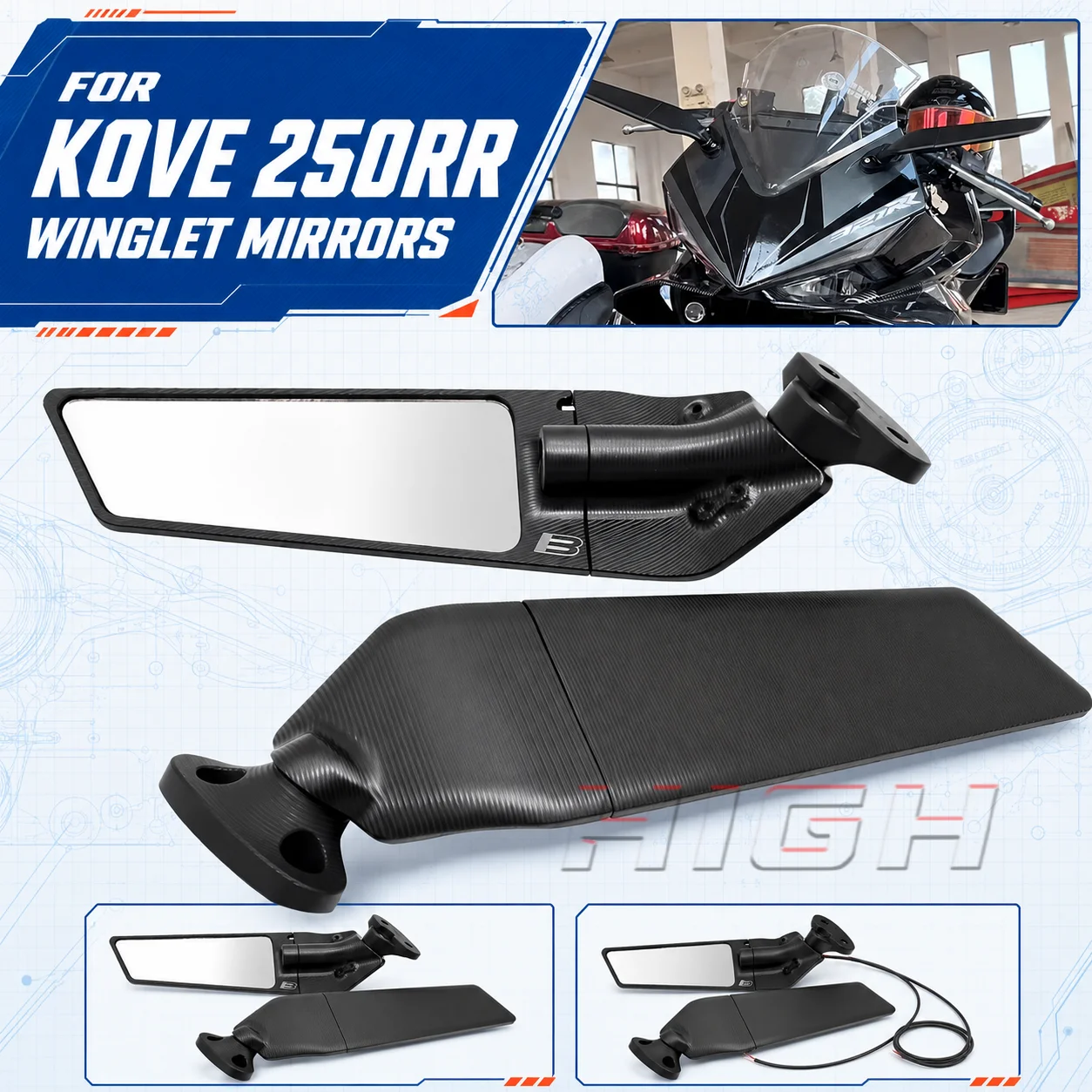 Motorcycle Winglet Rear View Mirror Fixed Wind Wing Side Mirror Modified Accessories Fit For KOVE 250RR