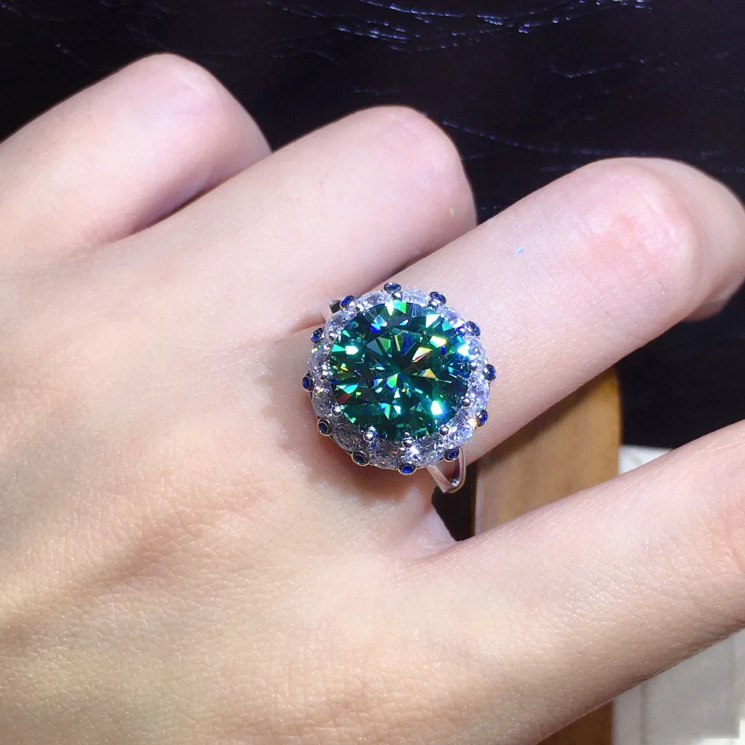 Luxury 3-carat Eight Heart Eight Arrow Plated PT950 Imitation Blue Green Moissanite Full Zirconia Open Ring For Women