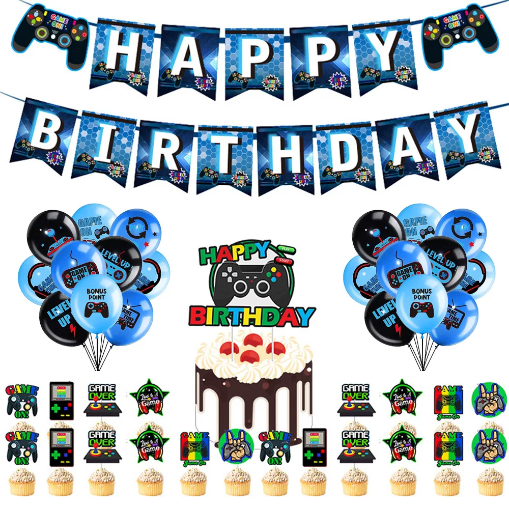 

Blue Game On Theme Balloons Video Game Controller Latex Ballon Happy Boys Game Birthday Party Kids Favors Gamer Level Up Balon