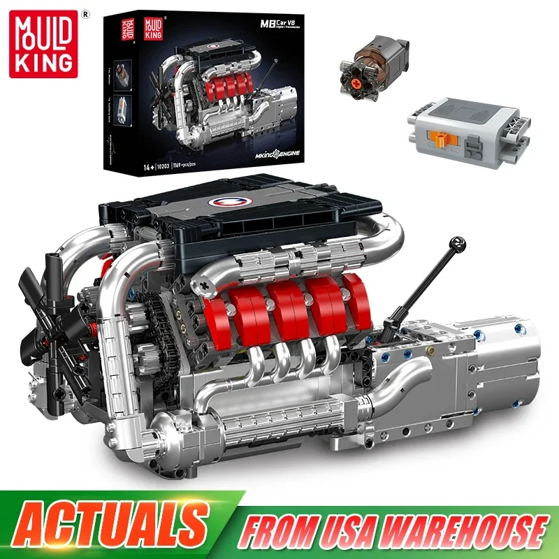 Mould King 10203 The MB Car V8 Engine Building Block Technical Car Engine Brick Set Assembly Engine Toys Kids Christmas Gift