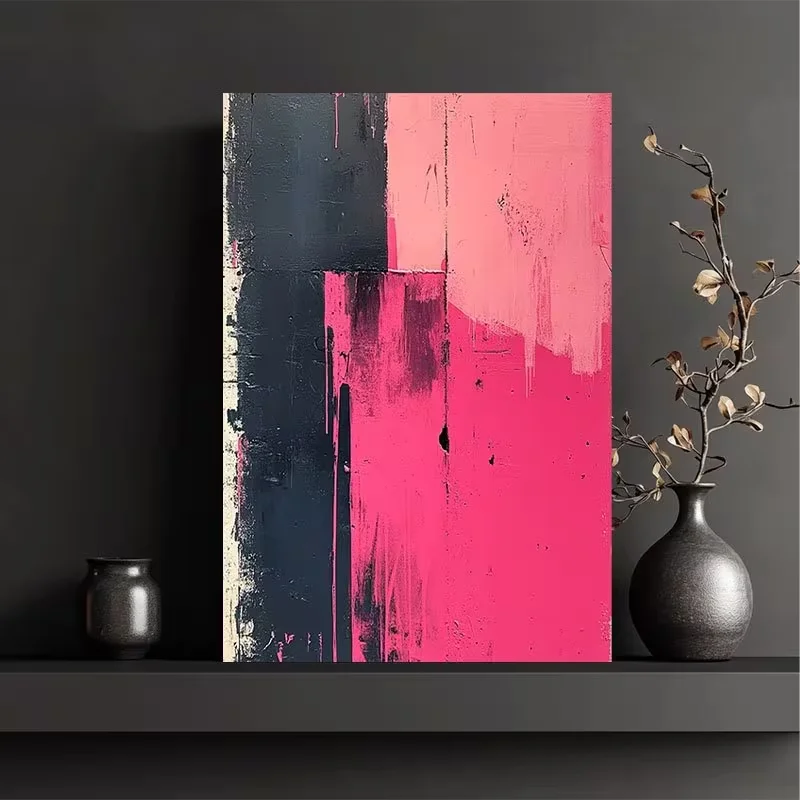 Modern Abstract Canvas Painting - Pink, Navy, White, Black, Gray, Beige - Minimalist Large Brush Strokes - Frameless or Wrapped
