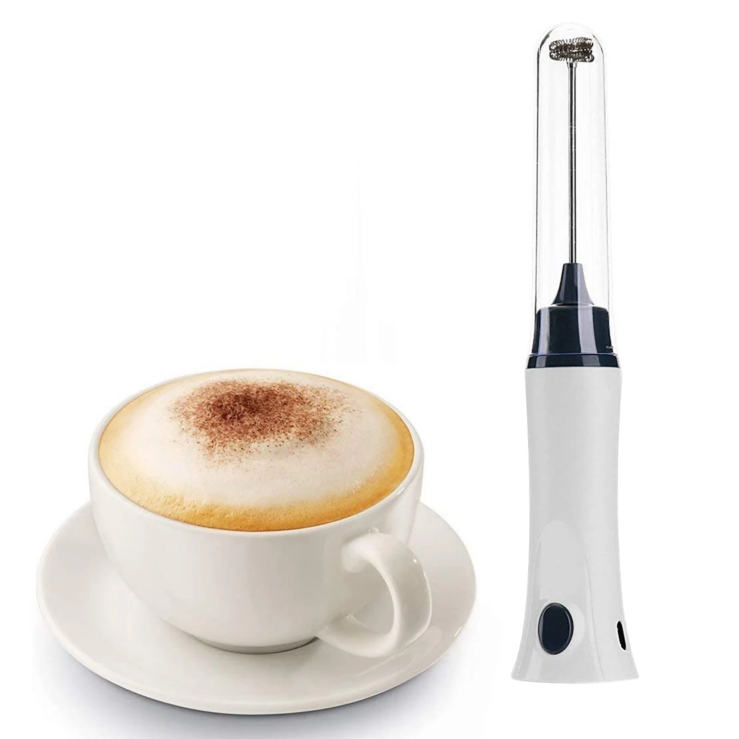 Batidor de café eléctrico de mano, Espumador automático de leche y bebidas, batidor de crema, agitador de cocina, batidor de huevos con cubierta