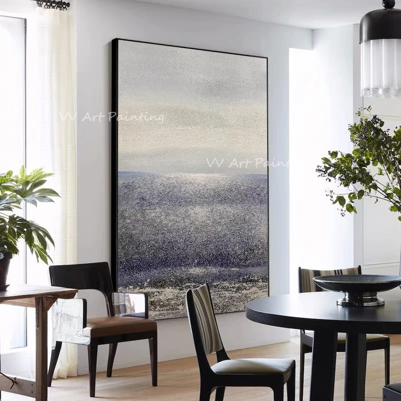 Hand Painted Seascape Oil Painting, Vertical Impasto Ocean Canvas, Neutral Grey Textured Wave Landscape Wall Art