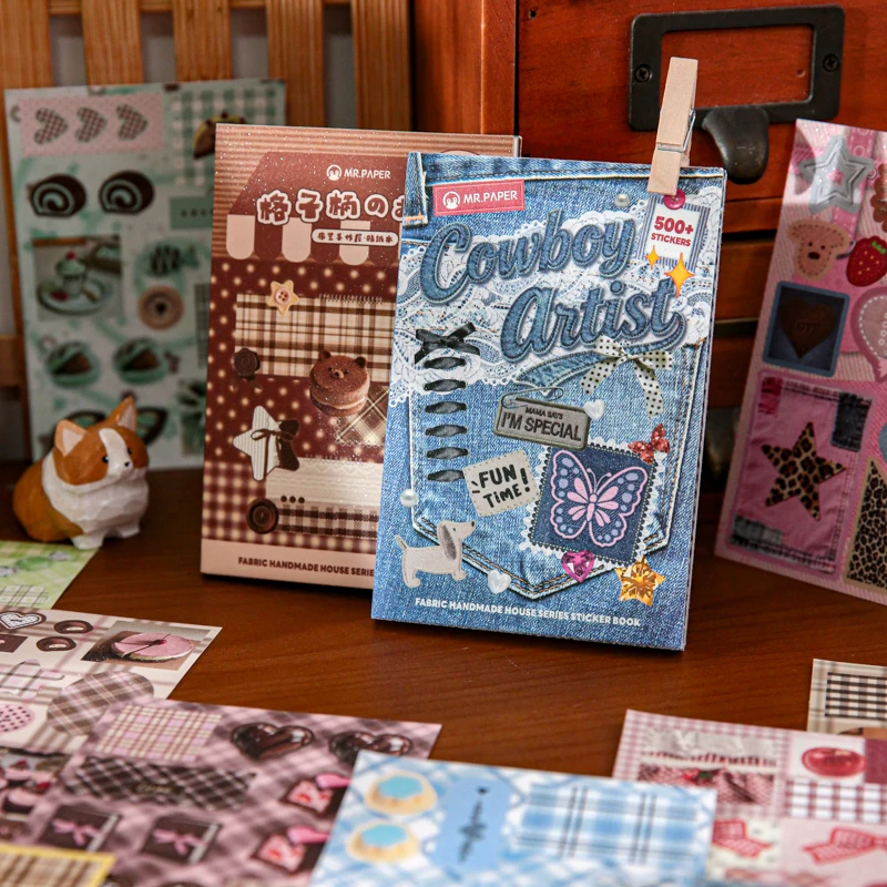 30sheets Fabric Handmade House Series Sticker Book Cowboy Pattern Glitter Film Decorative Sticker DIY Scrapbook Diary Phone Case