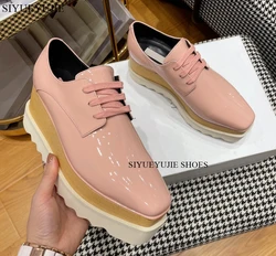 Ｈigh Ｑuality Leather Stars Lace Up Ladies Stella Chunky Shoes Casual Loafers Women Height Increasing Flat Platform Wedge Shoes