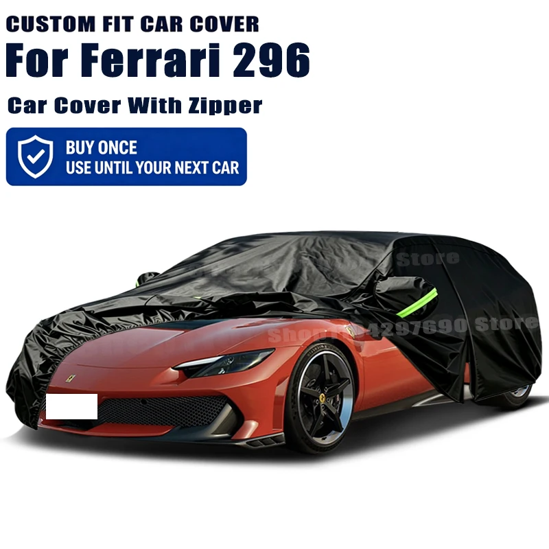 For Ferrari 296 Outdoor Full Car Cover With Zipper Snow Cover Sunshade Waterproof Dustproof Exterior Protection