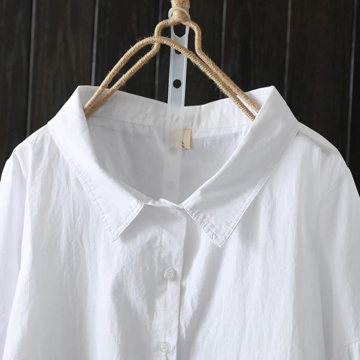 New Spring Cotton Solid Shirt Women Lapel Short Sleeve Folds Literature Tops Girl Versatile Doll Blouses 2024 Autumn T43977QC