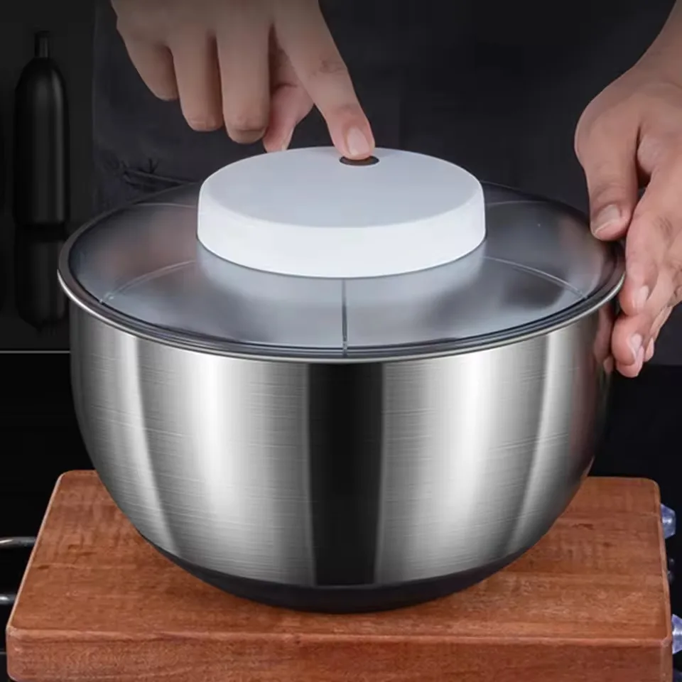 Fruit and Vegetable Washing Stainless Steel Electric Vegetable Dehydrator Household Fruit Salad Rotary Water Thrower