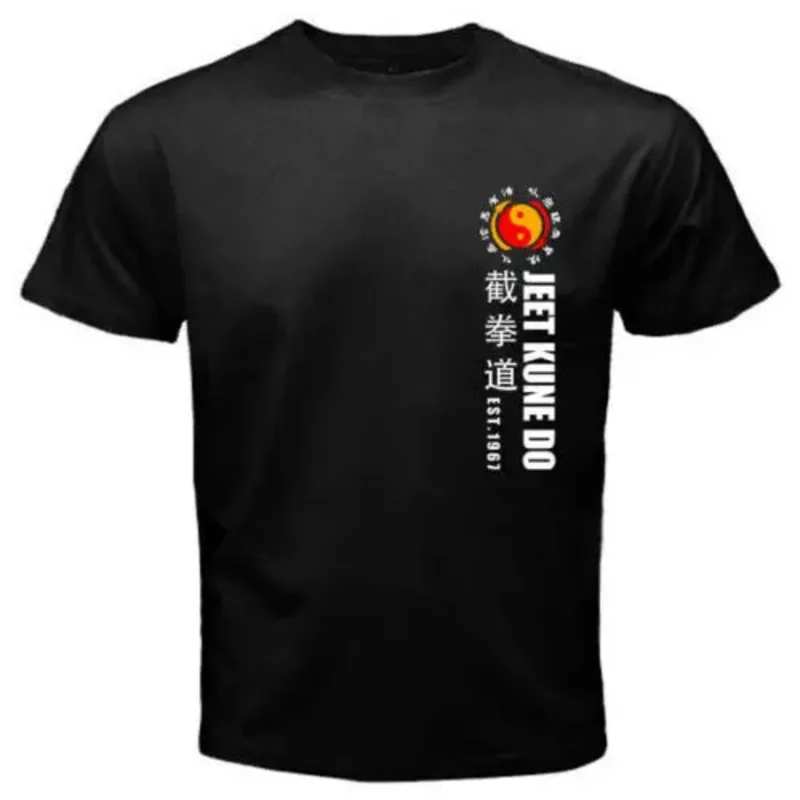 Jeet Kune Do-เสื้อยืดสีดำสำหรับผู้ชายเสื้อยืดเสื้อยืดแขนสั้นเข้ารูปไขว้ผ้าฝ้ายแฟชั่นผู้ชายเสื้อยืดสตรีทแวร์ฮาราจูกุ