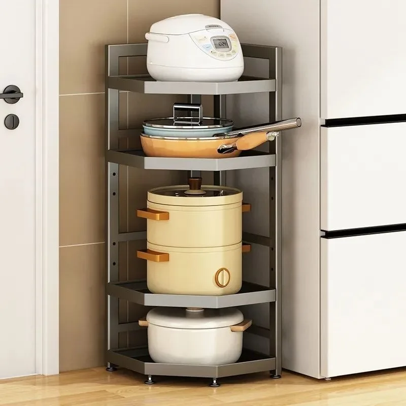 New kitchen corner rack, multi-layer floor tripod pot rack, small household appliances storage rack in the corner multi-function