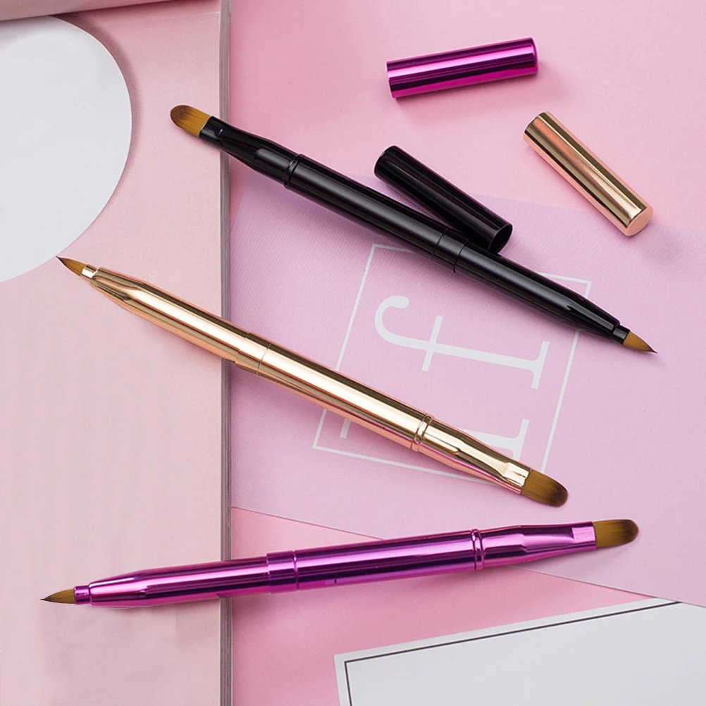 

2Pcs Retractable Double-Headed Dual-Function Makeup Brush Multi-Purpose Lip Eyeliner Concealer Professional Black