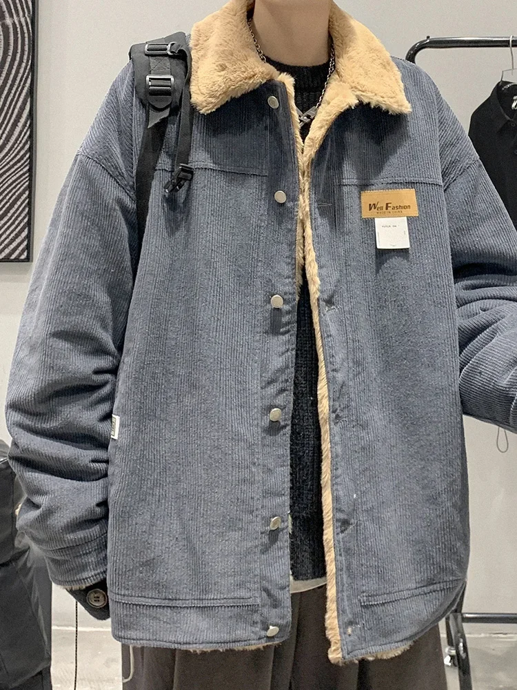 

Парки мужские теплые свободные повседневные ретро зимние с отложным воротником плиссированные однотонные универсальные подростковые удобные удобные вставки в японском стиле