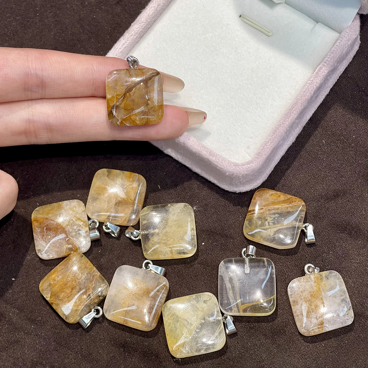 5pcs/Pack 19x23mm Square and Rectangular Natural Stone Pendants Charms for Jewelry Making DIY Necklaces Earrings and Accessories