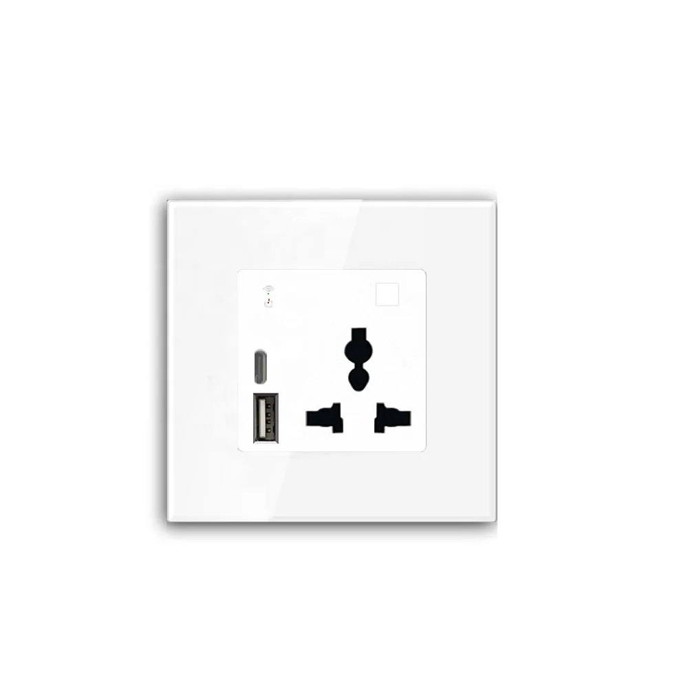 نظام المنزل الذكي واي فاي مقبس الحائط مع USB/نوع C وصندوق تخزين الهاتف 13A منفذ واي فاي الذكية العالمي قابس طاقة مقبس الحائط