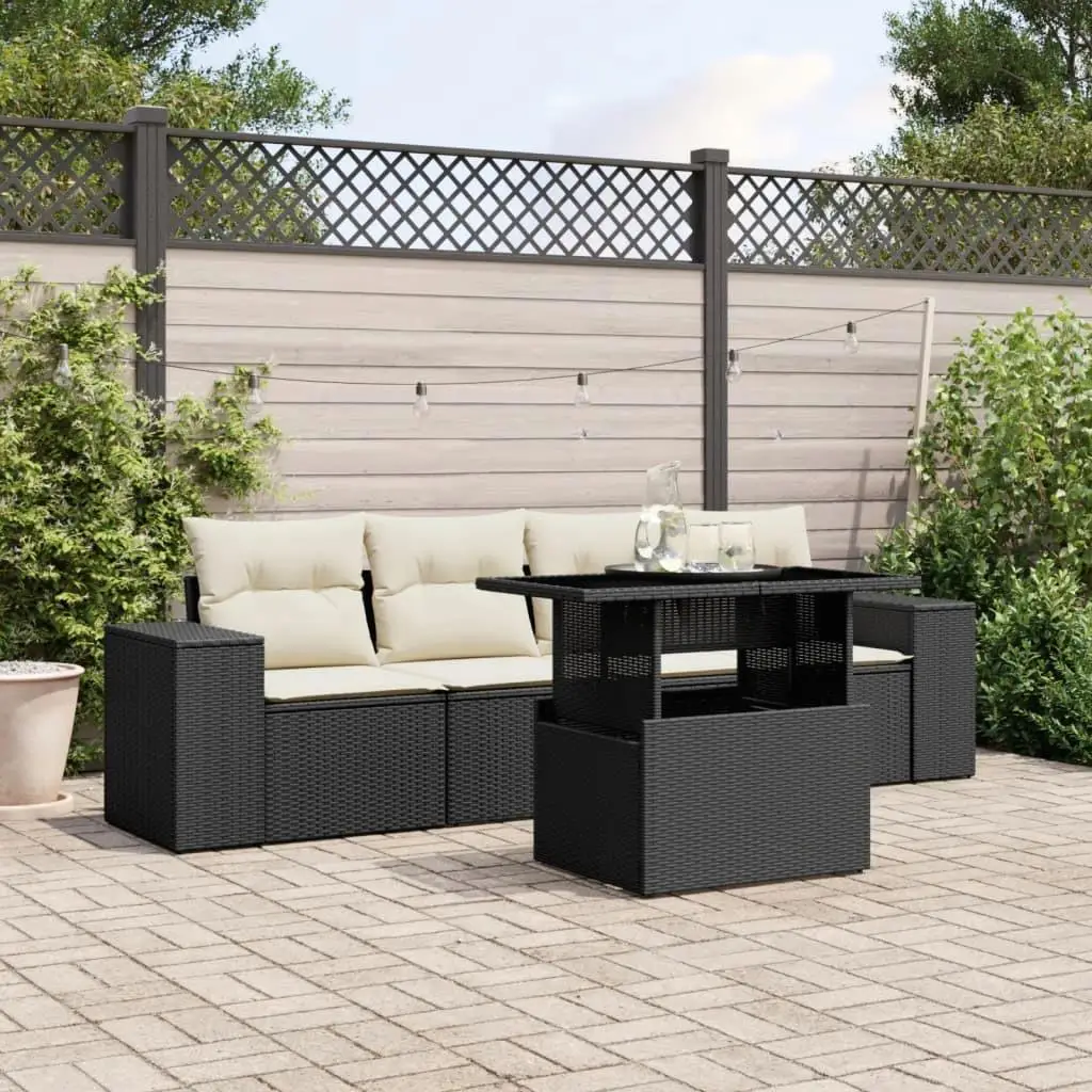 

Garden Sofa Set Black PE Rattan Large Removable Covers Outdoor Furniture Comfortable Seating for Patio Garden Balcony