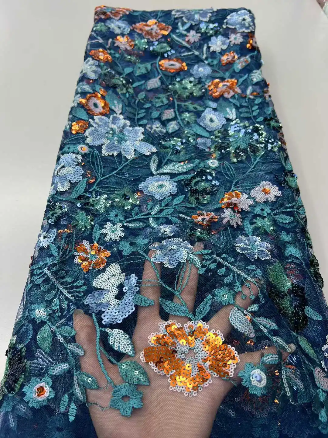 2026Elegant Superior Quality Heavy Soft Mesh Sequined Lace Fabric with Stones for Classic Wedding & Party Dresses NN6853_E