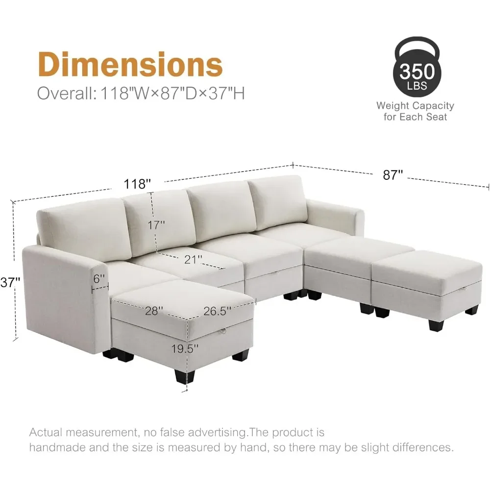 Heavy Duty Modular Couch with Storage Seat,U Shaped Modular Sectional Sofa with Reversible Chaise,7 Seater Sofa Couch for Living