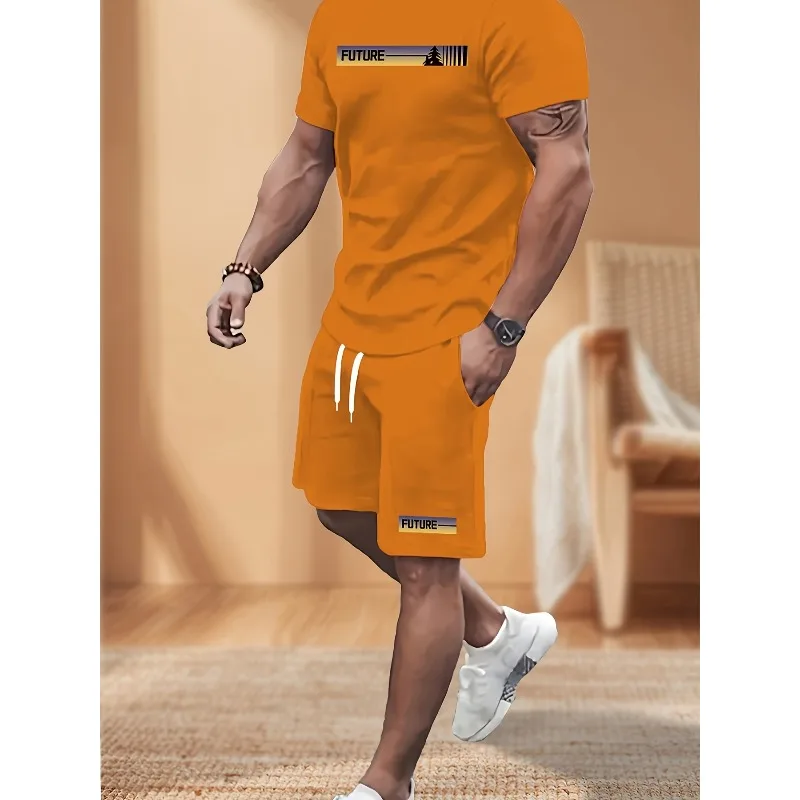 

Мужская модная одежда из двух предметов с 3D принтом, повседневная футболка с круглым вырезом и короткими рукавами, шорты, весенне-летний спортивный комплект