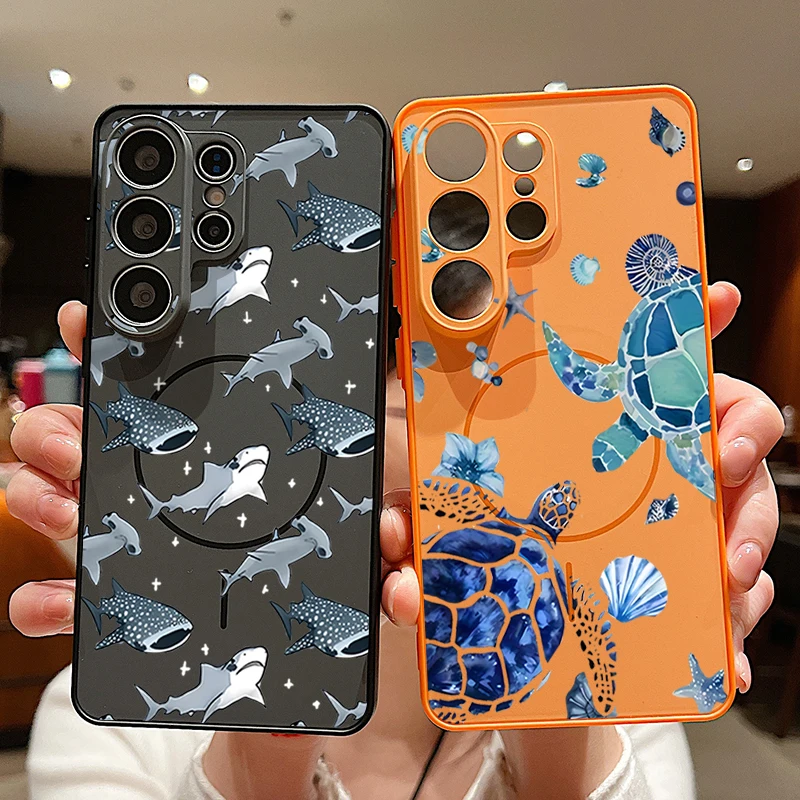 Magnetische Handyhülle mit Kleinem Wal-Muster für Samsung Galaxy S26 S25 Ultra Edge S24 S23 FE A17 A56 A37 A16 A55 A36 A55 Hardcase