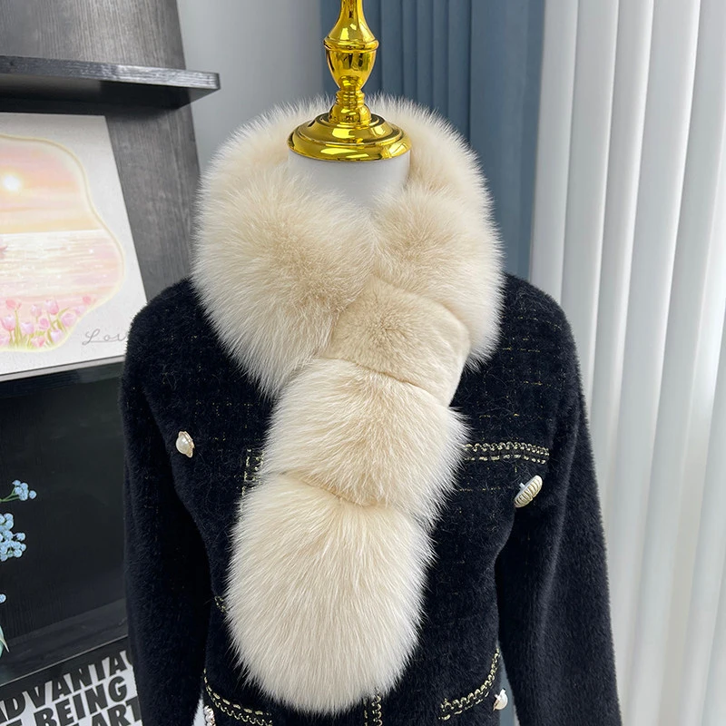 Winter Women's Natural Fox Fur Scarf Thickened Double-Sided Warm Neck Warmer Universal Fur Collar For Cold Weather Winter