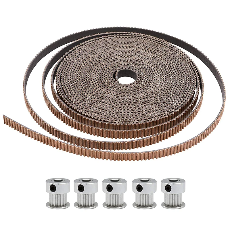 5M GT2 Toothed Belt, 5 Pcs 16 Teeth Aluminium Toothed Disc,2Mm Pitch 6Mm Width Rubber Timing Belt With Strong Abrasion