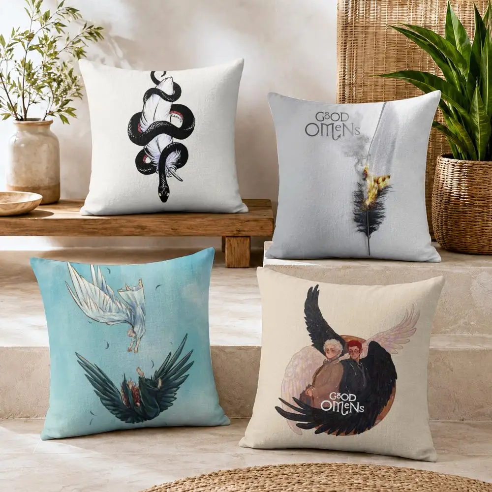 Tv G-Good Omens Cushion Cover Soft Short Plush Double-Sided Printing Home Decor Cozy Sofa Pillow Case Fine Gift