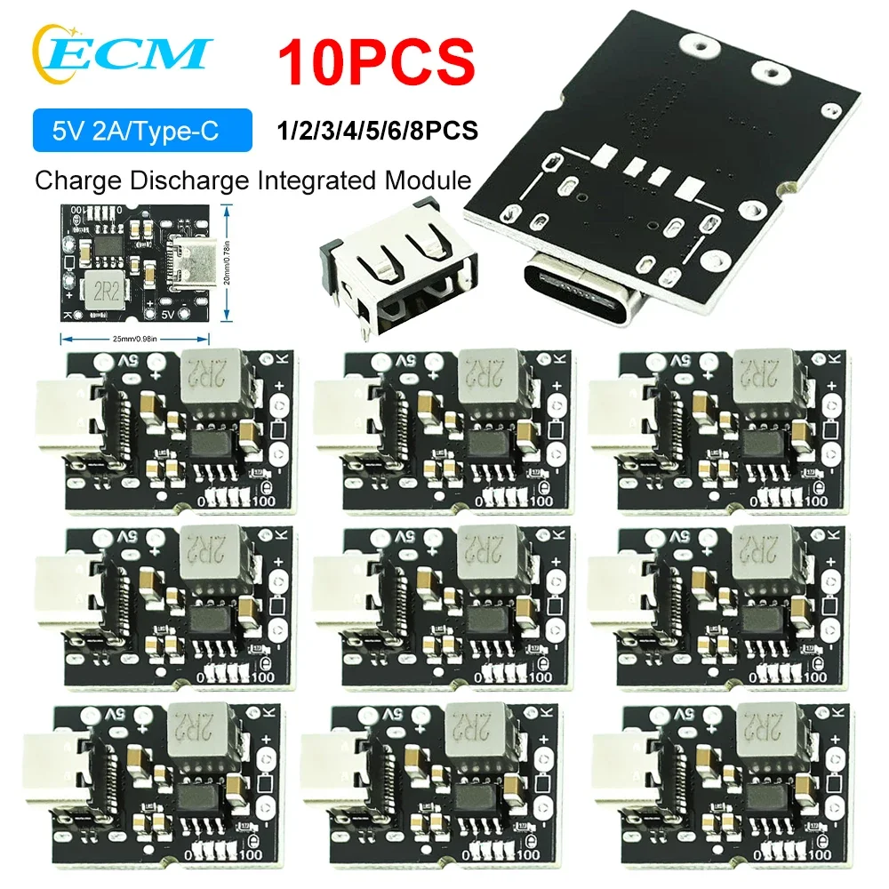 1-10pcs 5V 2A Charge Discharge Integrated Module Type-C Input Battery Charging Module Support 4.2V Li-Battery Charge Protection