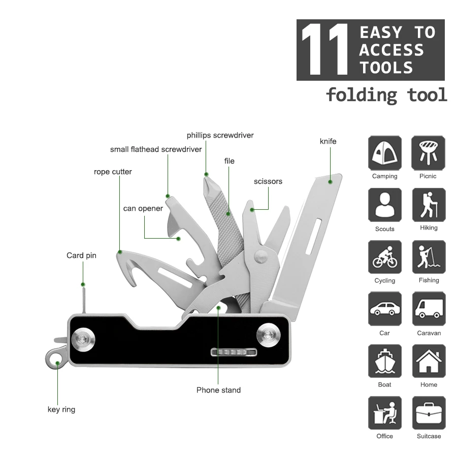 EDC emergency survival tool and multi-function folding knife, scissors ScrewdriverMulti-Tool Keychain