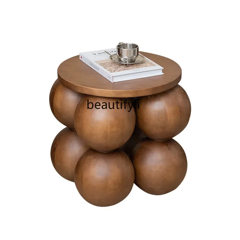 

Medieval style designer solid wood ball edge few small coffee table light luxury high-end ornament low stool dressing stool