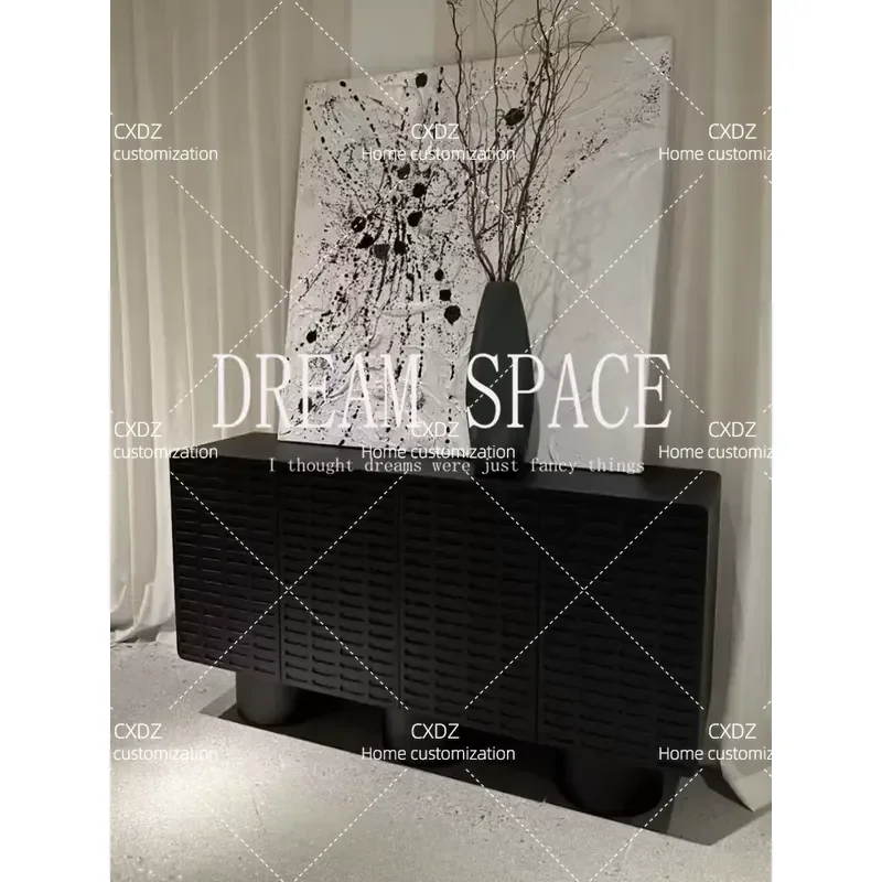 Medieval Nordic solid wood French black dining side cabinet, simple entrance cabinet, home shoe cabinet, home storage cabinet
