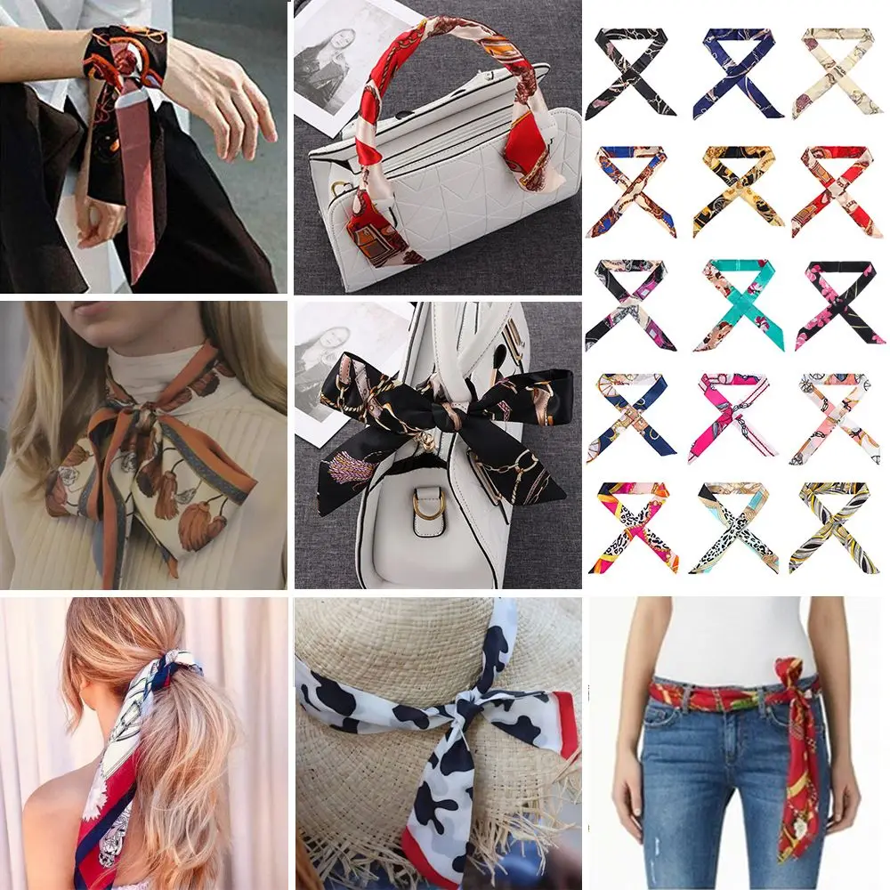 2Pcs Fashion Wrist/Waistband Decoration Accessories Neck Scarf Handbag Handle Ribbon Small Silk Scarf Decor Ribbon Scarf