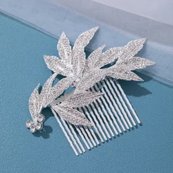 High Quality Fashion Headpieces Bridal Jewelry Rhinestone Handmade Crystal Leaves Shaped Hair Combs