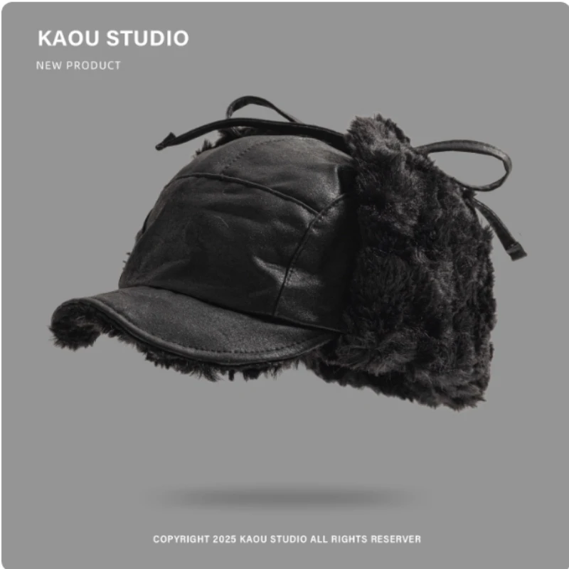 قبعات البيسبول اليابانية الرجعية بو القطيفة للرجال والنساء الشتاء سميكة ودافئة في الهواء الطلق ركوب الدراجات والتزلج واقيات الأذن قبعات منفذها #3