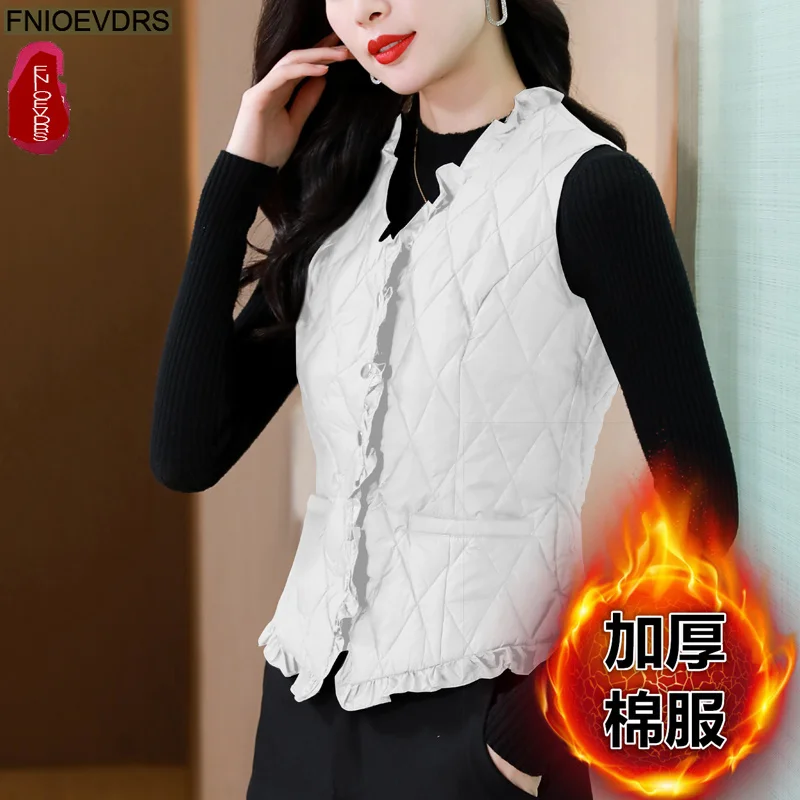 Gilet court chaud femmes manteaux vêtements de dessus d'hiver dame élégante épaissir nouveau quotidien hiver tout Match réservoirs haut volants sans manches Parkas
