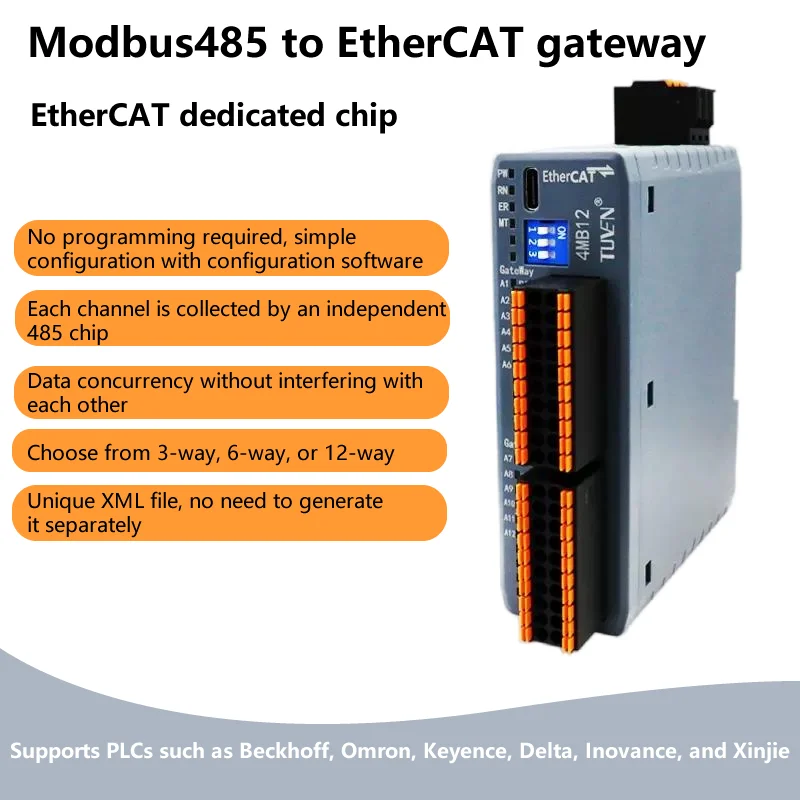 EtherCAT To Modbus485RTU Gateway 12-Channel Synchronous Acquisition Speed Is Fast And No Programming Is Required